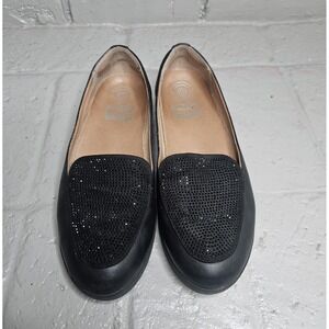 FitFlop Women's Size 7.5 Crystal Sneaker Loafer Slip On Black Leather Comfort